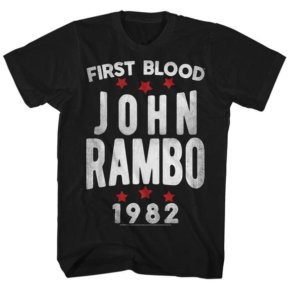 Rambo Stars Black Adult T-Shirt - Picture 1 of 4